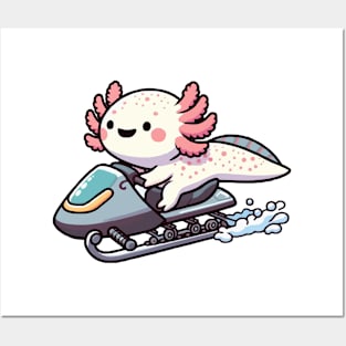 Axolotl Funny Snowmobiling Posters and Art